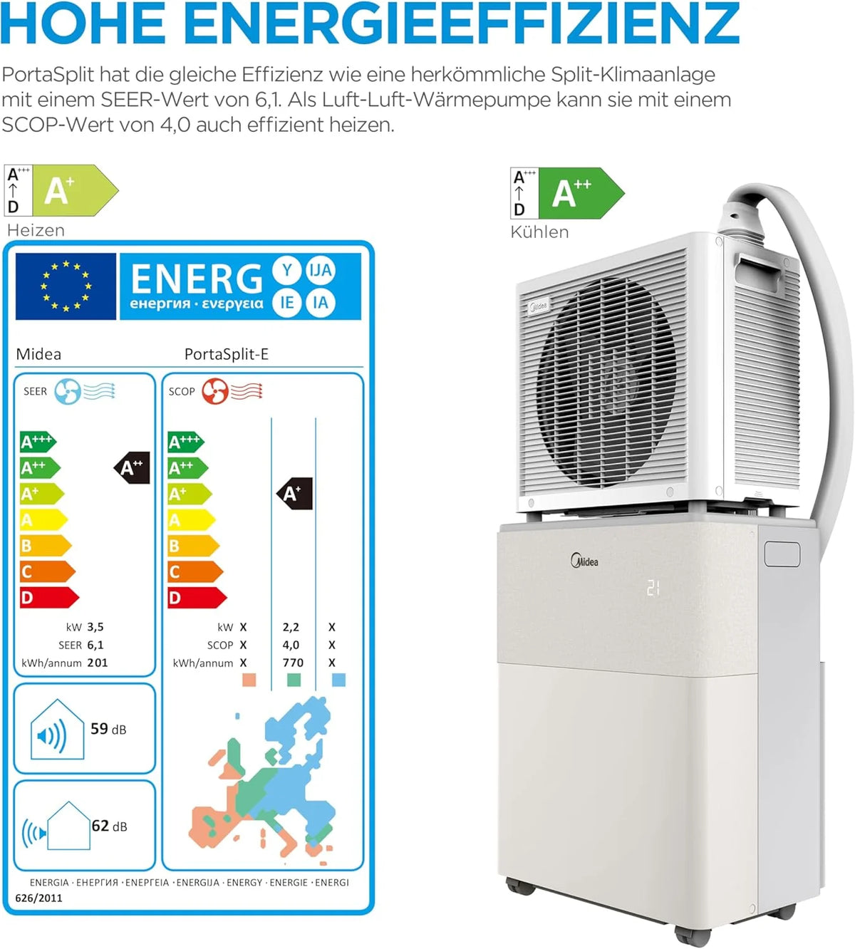 Midea PortaSplit E mobile Klimaanlage Mini Split 12000 BTU leise